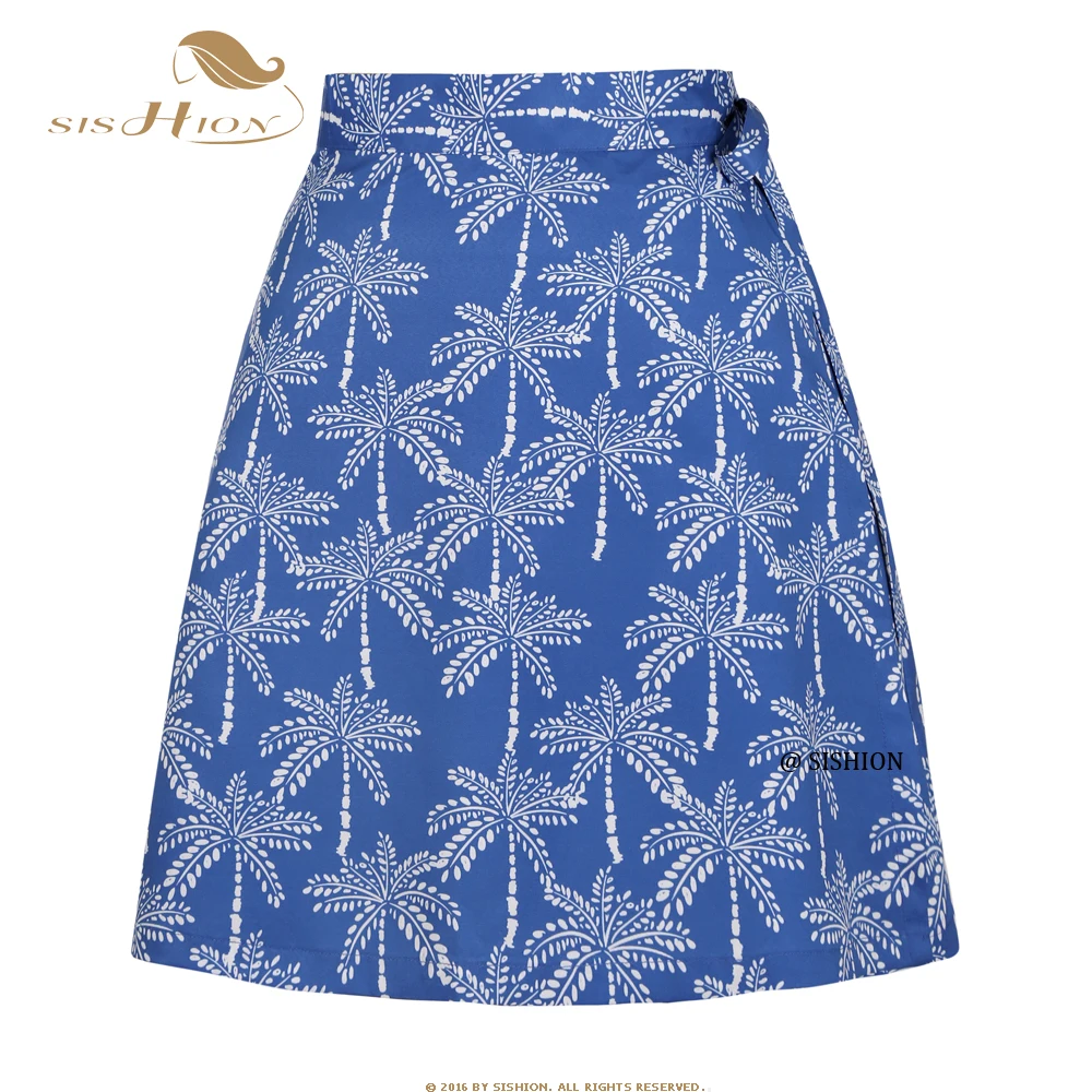 SISHION синий тропические пальмы напечатанные летняя юбка SS0015 дам быстрой