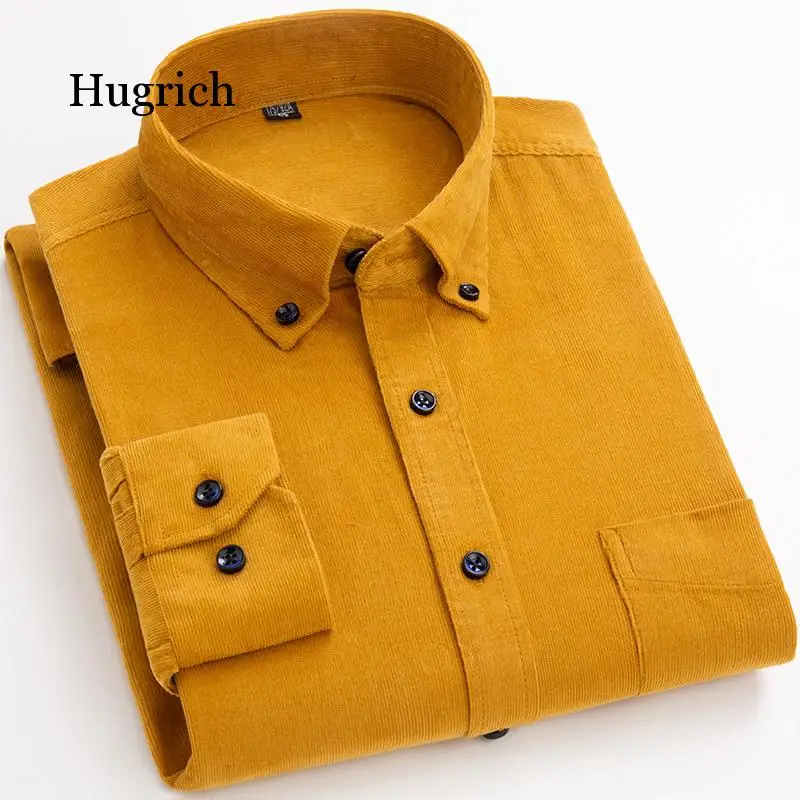 

Cotton Corduroy Shirt Long Sleeve Winter Regular Fit Mens Casual Shirt Warm S~6Xl Solid Men's Shirts with Pokets Autumn Quality