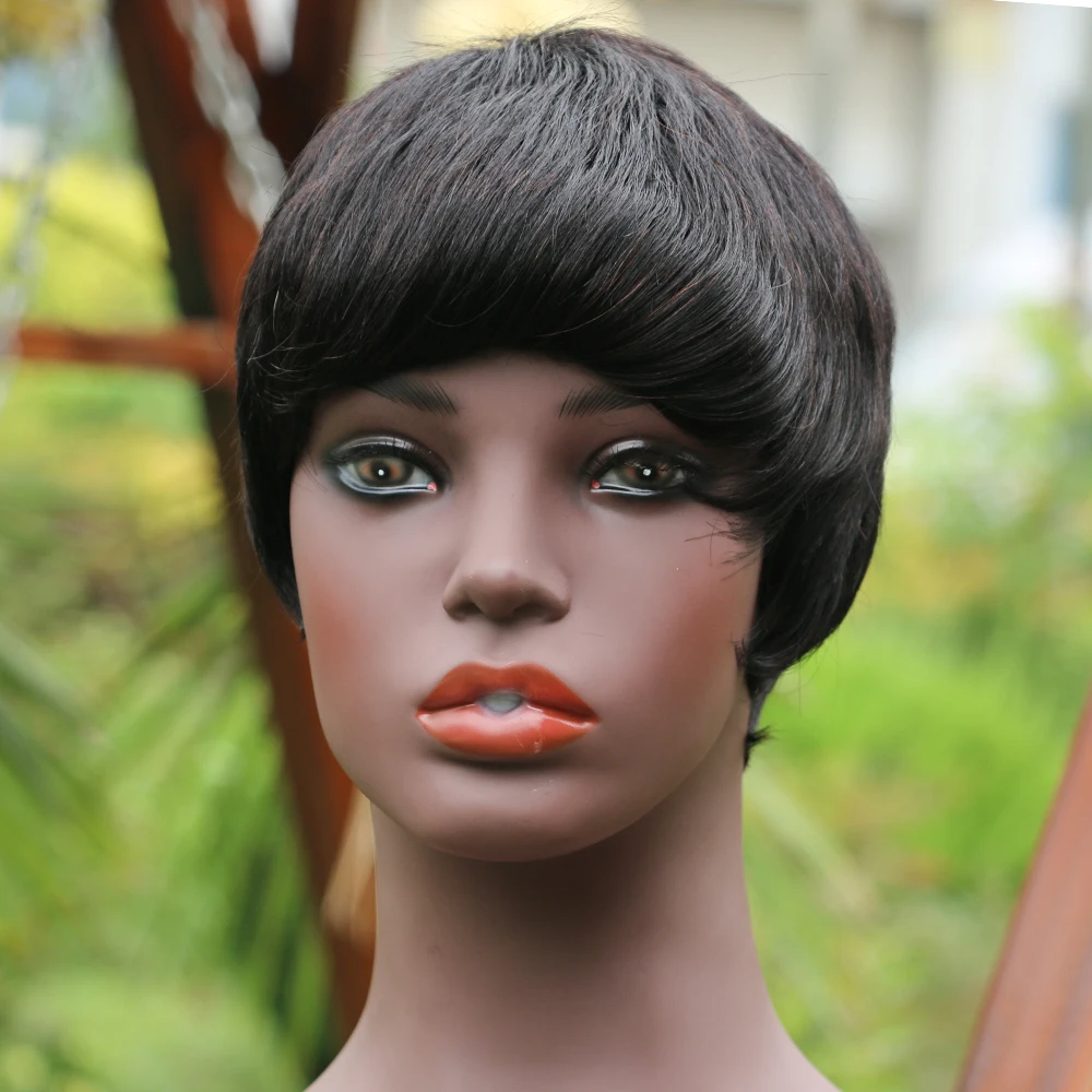 AMZ короткие прямые человеческие волосы парик индийская Дева парики 150% плотность