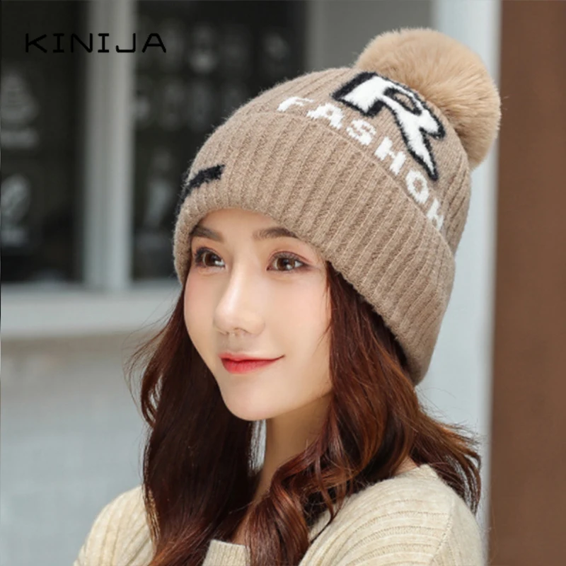 Новинка зимняя женская плюшевая утолщенная теплая шерстяная вязаная шапка с