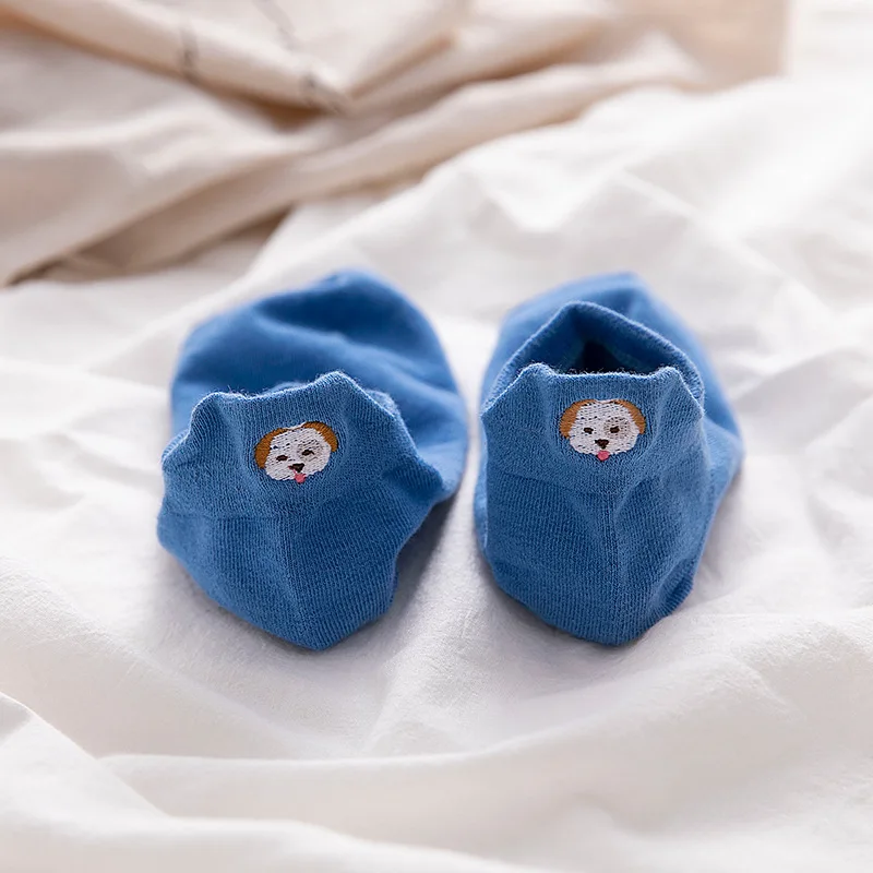

Cute Cartoon Embroidered Dog Ankle Socks Women Expression Candy Color Sweet Summer Students Breathable Pattern Novelty Socks