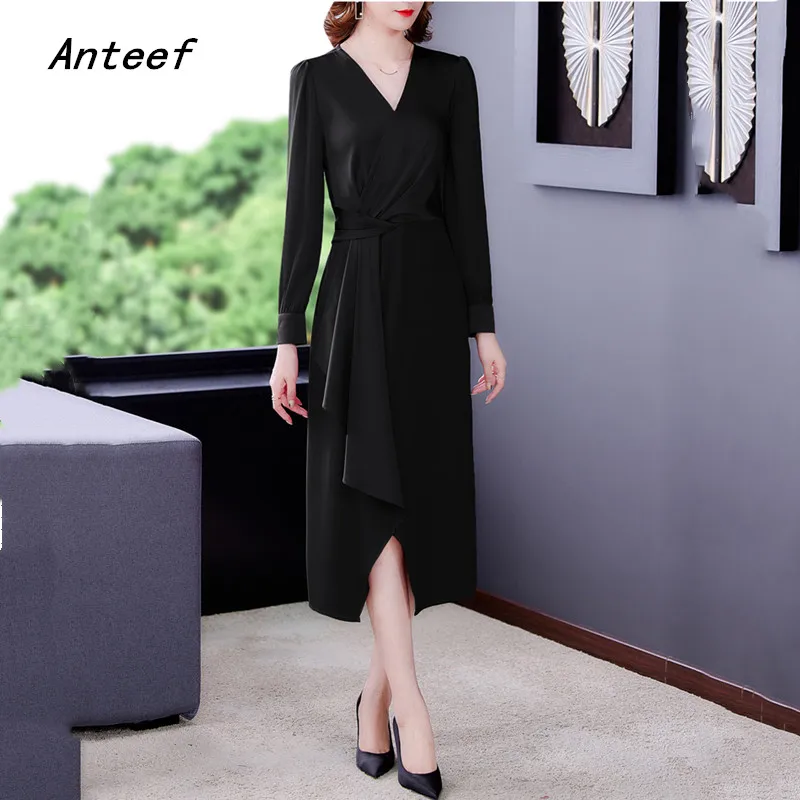 

Женское атласное винтажное платье Anteef, повседневное свободное платье с длинным рукавом размера плюс на весну и осень, элегантная одежда 2021