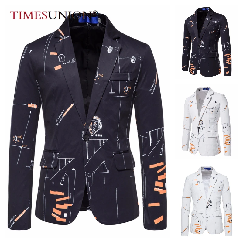 

Autumn New Men's One Button Personalized Printing Einstein Suit Dress Performance Dress Men's Dress Top One-piece Suit