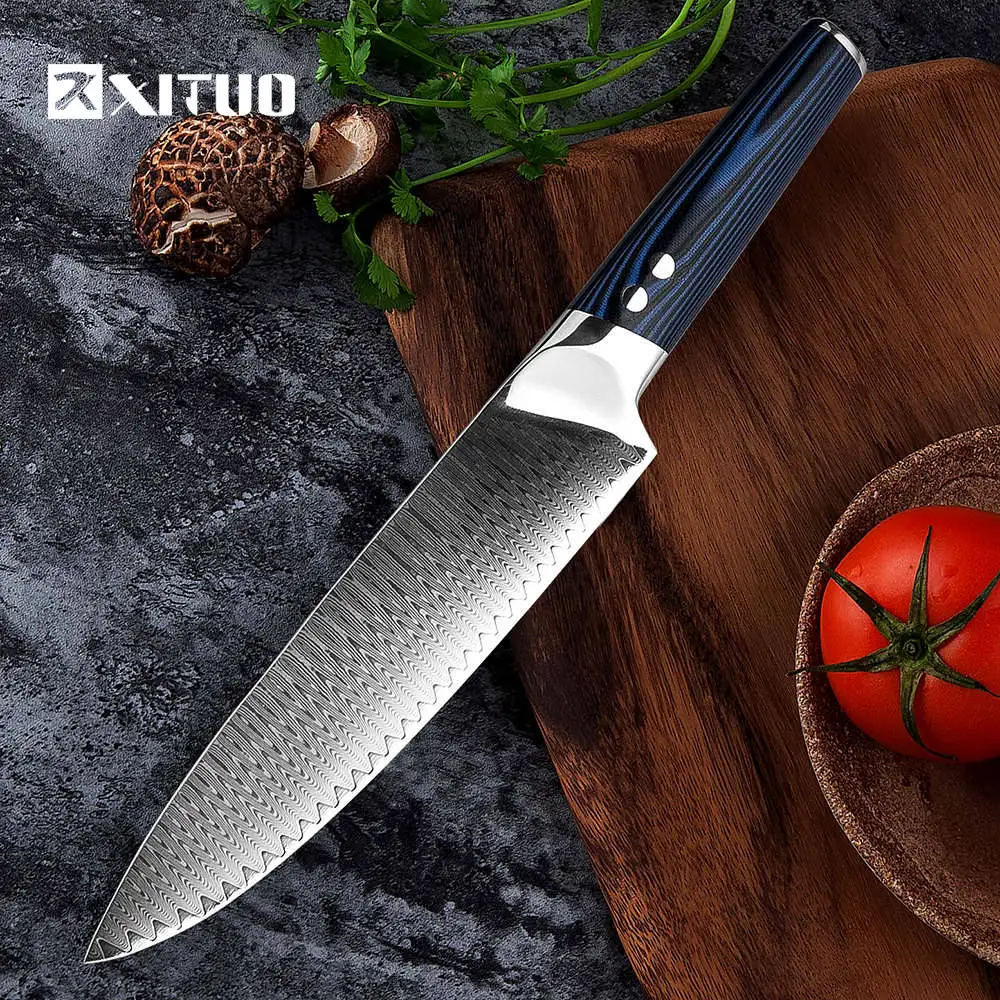 

XITUO New 8"inch Utility Chef Knives Japanese VG10 Damascus steel Santoku kitchen Knives Sharp Cleaver Slicing Knives Gift Knife