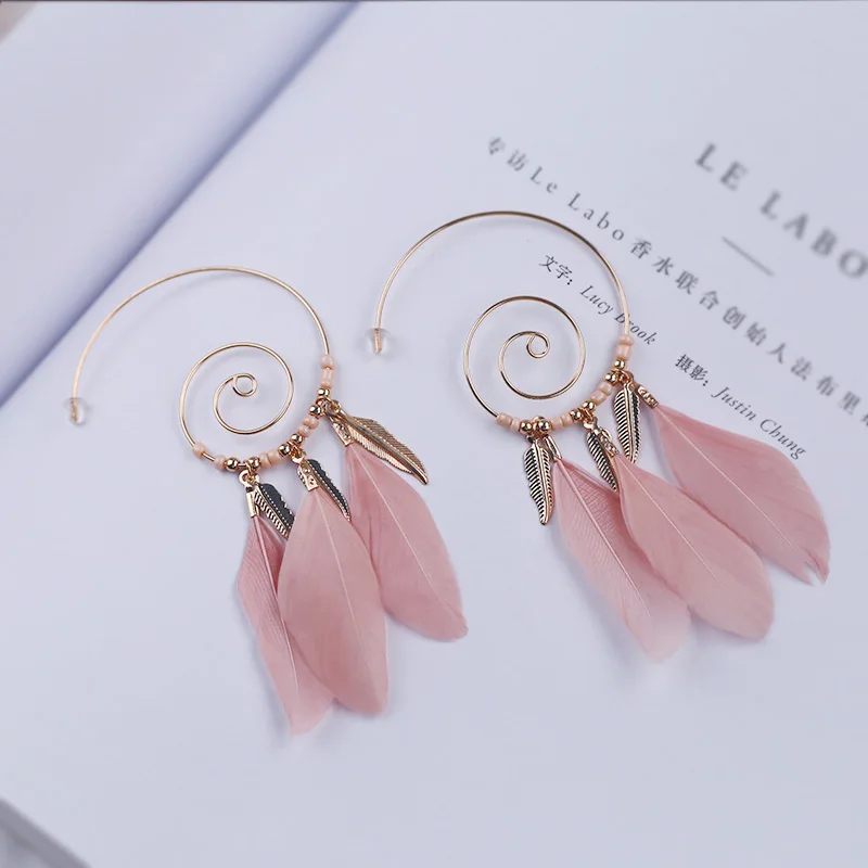 Sansummer новые модные большие круглые листья розовые перья Boho Feautiful массивные элегантные трендовые серьги для женщин ювелирные изделия