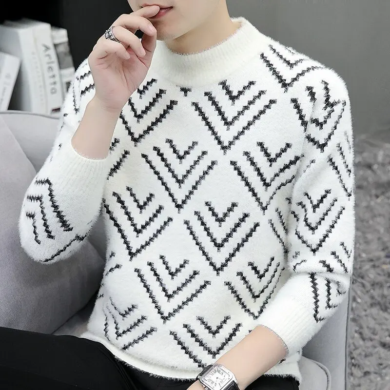 

2021 New Sweater Men's Spring and Autumn round Neck Knitwear Trendy Korean Style Knitted Base Clothes Casual Top Men's Clothing