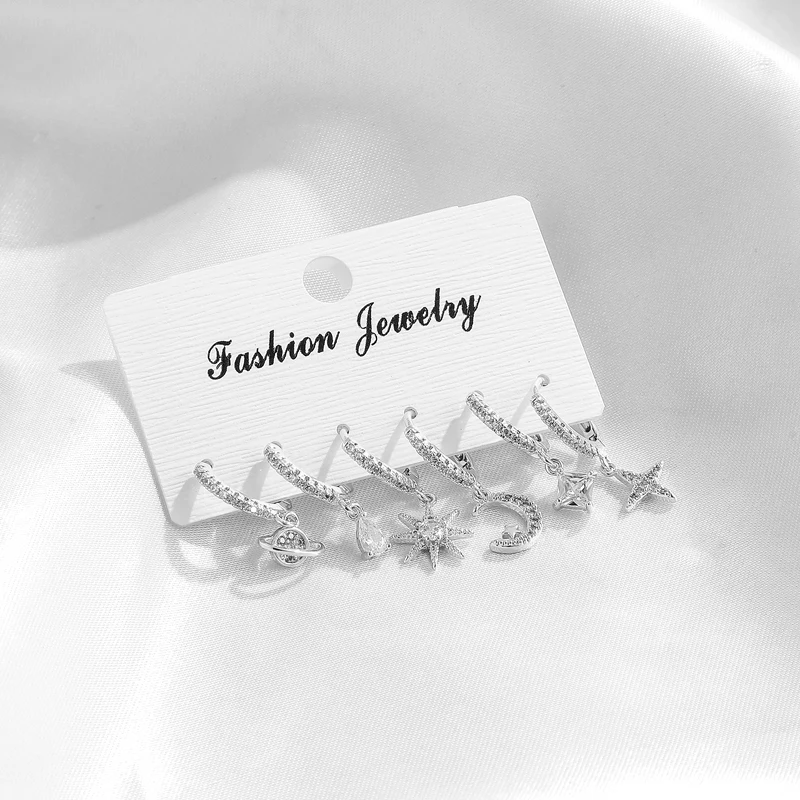 

fashion Cubic Zircon Star Moon Sets Hoop Earrings small Geometric square crystal Earrings Set For Women Jewelry 2021 trend