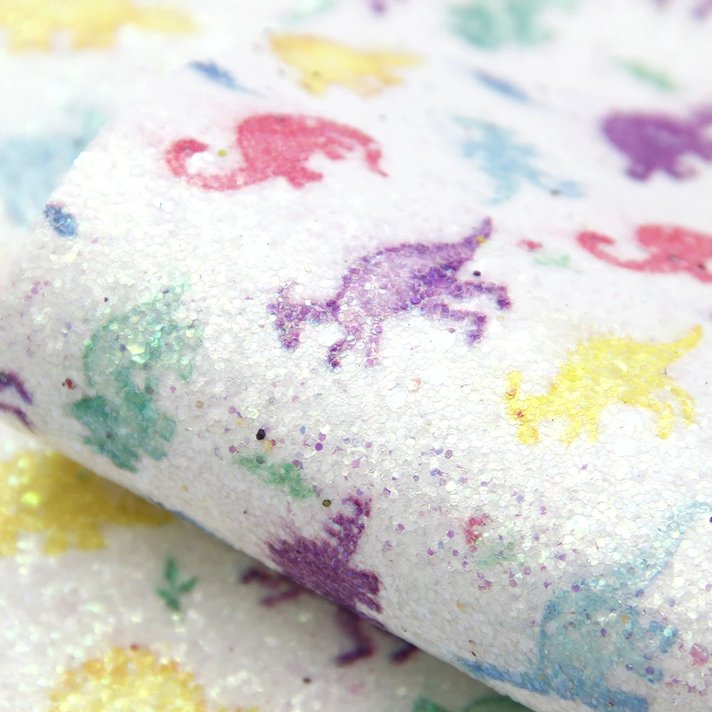 

20*33cm Dinosaurs Faux Synthetic Leather Sheets for Bows Chunky Glitter Vinyl Fabric Halloween DIY ,1Yc7789