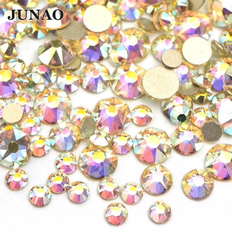 JUNAO 16 огранка SS10 SS16 SS20 смешанный размер цитрин АВ Flatback стекло Стразы для ногтей не