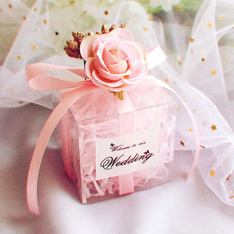 pink flower 50 шт. красное мыло в подарочной коробке пластиковый крафт-бумажный пакет шоколадные конфеты благоприятное окно коробки для упаковки вечерние поставки - Цвет: pink flower