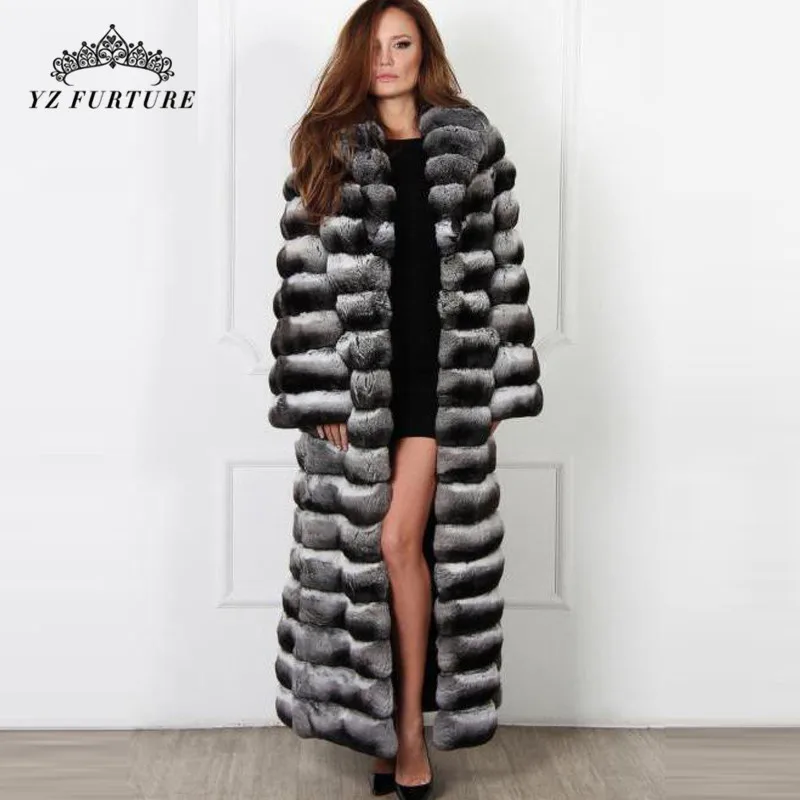 130 см длинное пальто из натурального меха с отложной воротник На зимнем меху