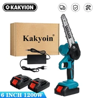 1200w 6 inch electric chain saw with 2 battery garden pruning logging saw woodworking power tools adapt to makiita battery