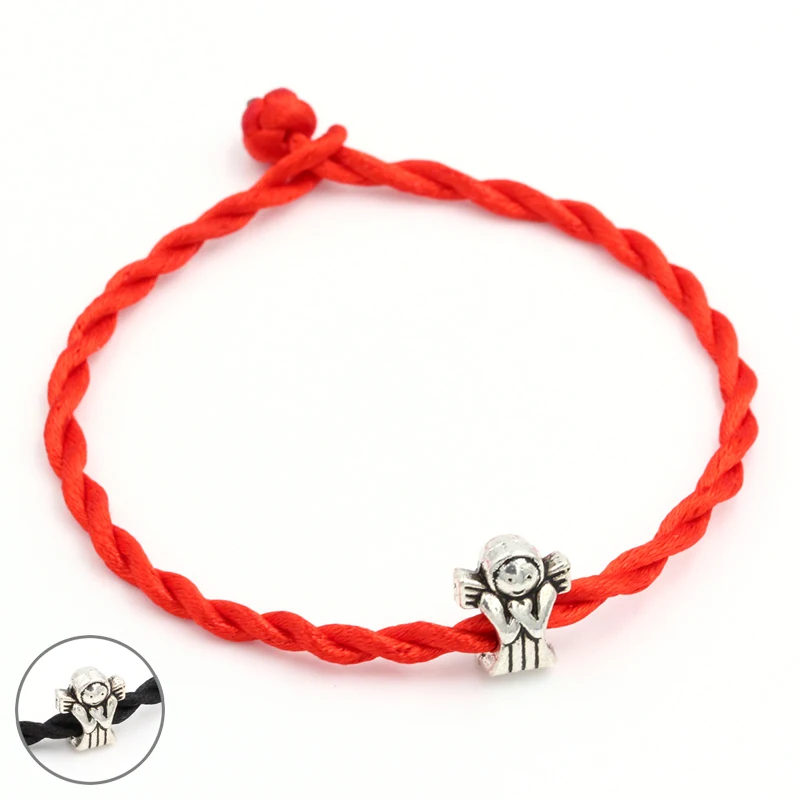 Черная нить браслет из бисера ручной работы DIY счастливый красный веревка Ангел