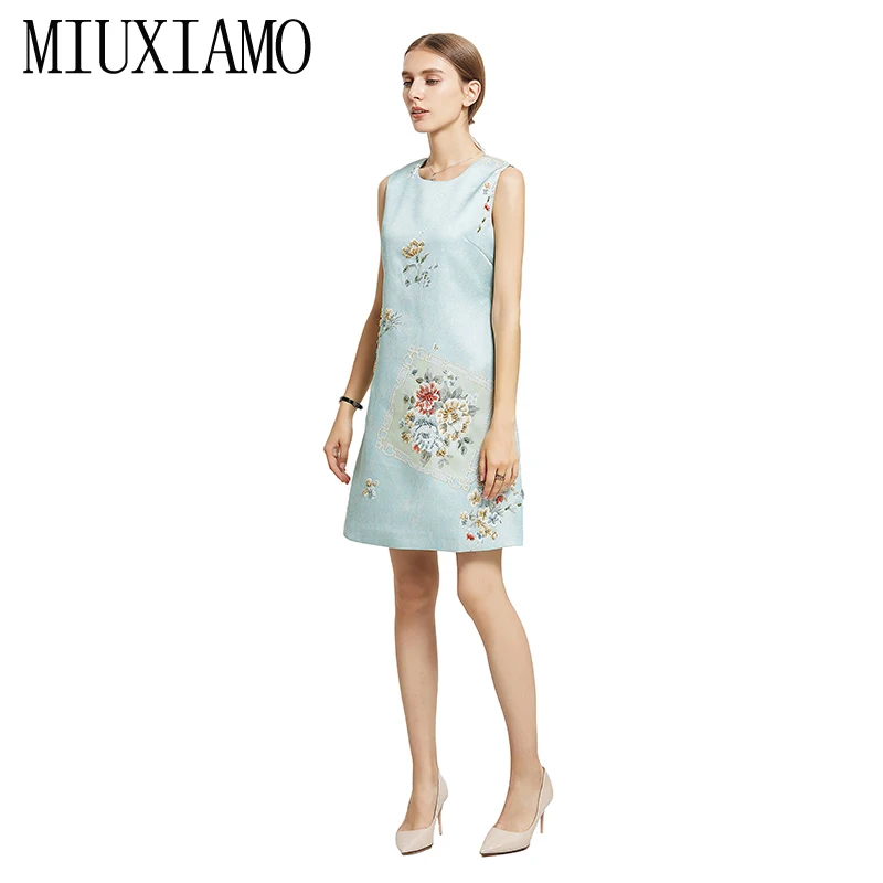 MIUXIMAO, высокое качество,, осеннее платье, модное, без рукавов, с цветами, роскошное, с бриллиантами, выше колена, на бретелях, элегантное платье для женщин, Vestidos