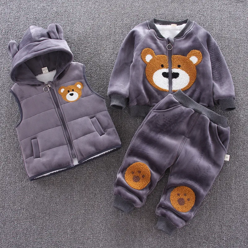 

Children Clothing Autumn Winter Toddler Baby Suits Boys Girls Clothes Cute Hooded zipper Vest jacket pants 3PCS Kids Set