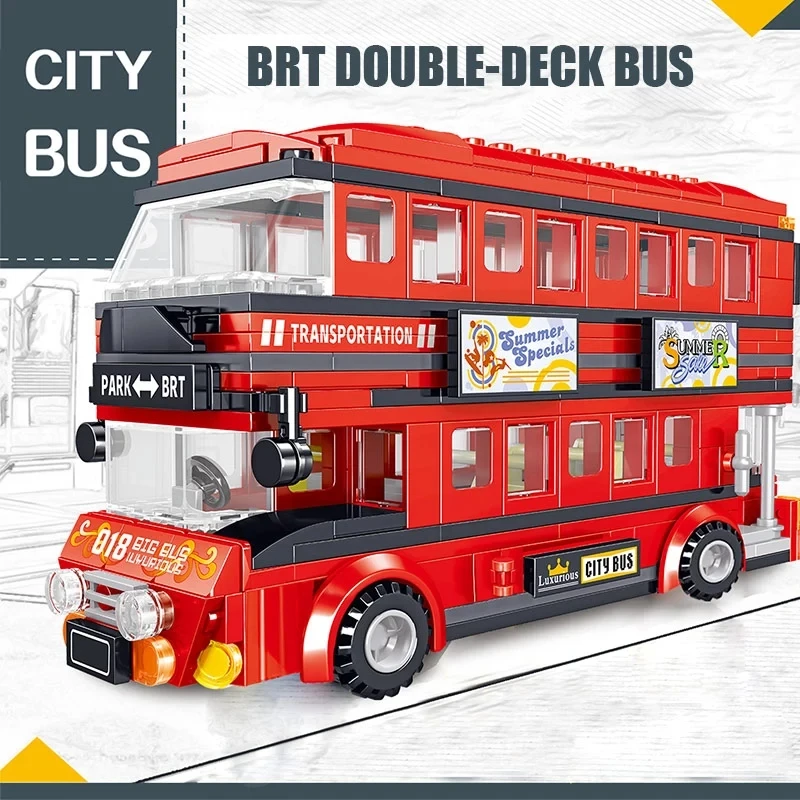 

High-tech City Bus Double Decker School Car Building Blocks Creator Brt Classic Vehicle Bricks Enlightenment Toys for Kids Gifts