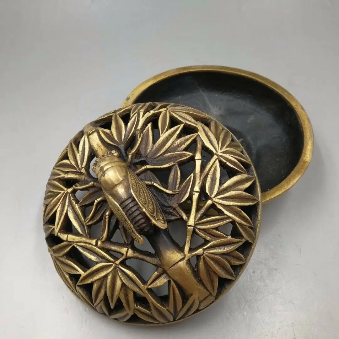 Изысканная китайская старая медная ручная работа бамбуковая Цикада украшение