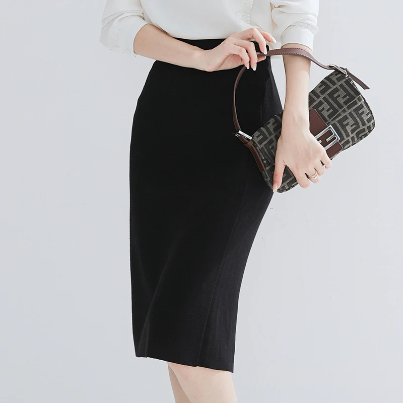 ZHICHU юбки сексуальные шикарные карандаш Женская юбка шерстяная ребристая вязаная