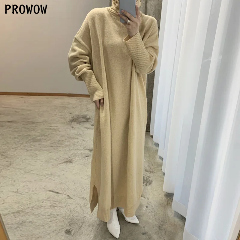 

One-Piece Woma Turtleneck Sweater Dress Korean Long Sleeve Women Dresses 2020 Autumn Winter Knitted Midi Dress Knitt Dress Lady