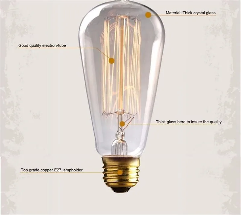 6 шт. ST64 винтажная лампа Эдисона Ретро светильник ПА E27 220 В 60 Вт накаливания | Лампы