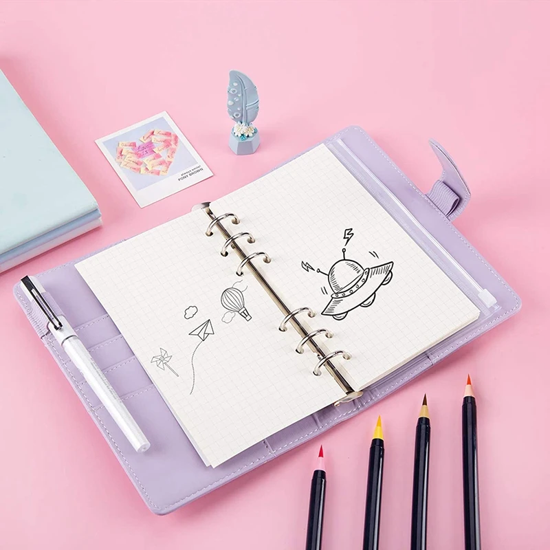 

A6 PU Leather Binder Sleeve with 6 Pieces A6 Binder Bag Loose Leaf Bag 6 Buckle Cash Budget Envelope System