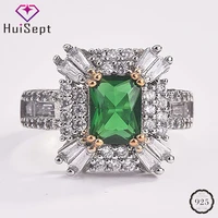 huisept classic women ring 925 silver jewelry geometric shape emerald zircon gemstone ornament for wedding party wholesale rings