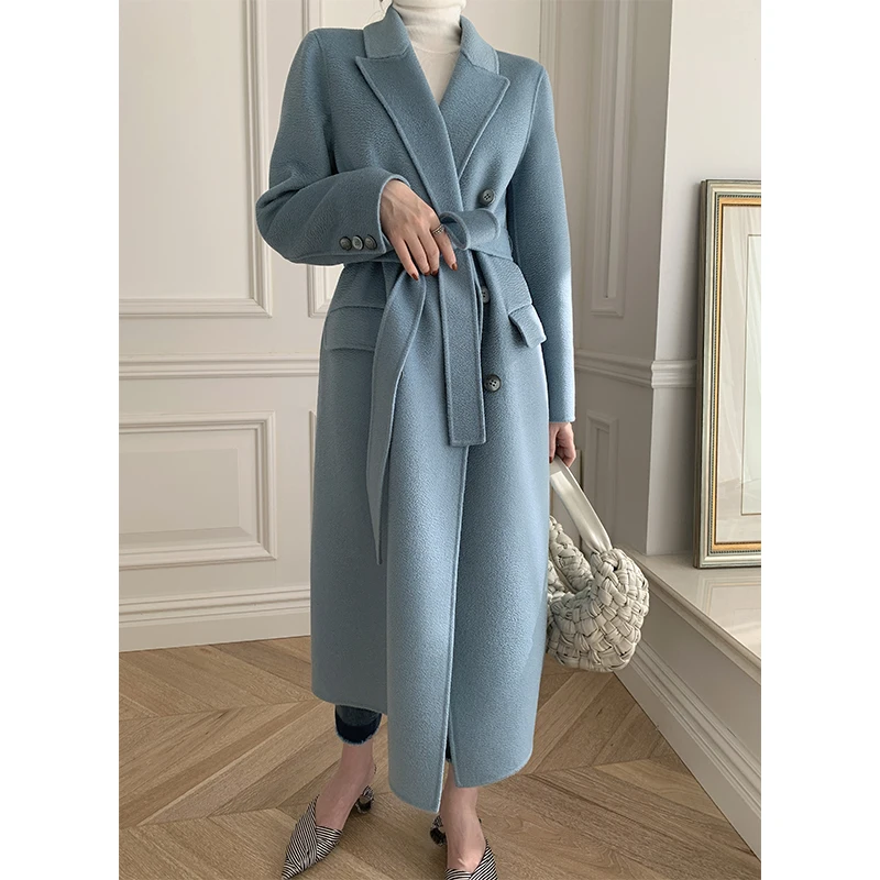 

Original Women's Australian Wool Double-sided Wool Coat Women's Mid Long Straight Water Ripple Coat 2021 New