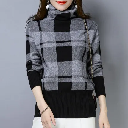 Новый 2019 женская зимняя размера плюс трикотажные Turltneck свитер женские