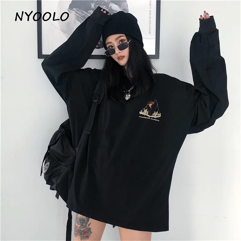 Футболка NYOOLO в стиле Харадзюку С надписью и принтом гор осенняя уличная одежда