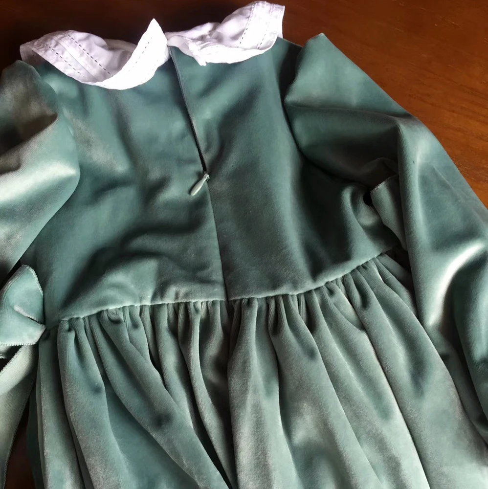Spanish children's dress baby girl 1-5 years princess dresses hat cotton long sleeve green velvet for Autumn winter | Детская одежда