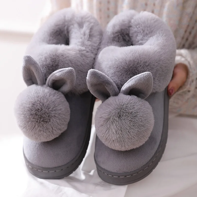 

2021 New Fashion Autumn Winter Cotton Slippers Rabbit Ear Home Indoor Slippers Winter Warm Shoes Womens Cute Plus Plush Slippers