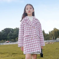 girls babys kids wool coat jacket 2021 houndstooth warm thicken plus velvet winter autumn buttons long style%c2%a0childrens clothes