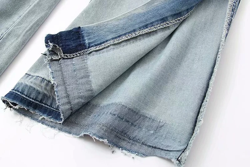 

Loose Fashion High Waist Women Wide Leg Jeans Blue Denim Ripped Baggy Pants For Ladies Big Size Rip Side Stripes Solid Casual 14