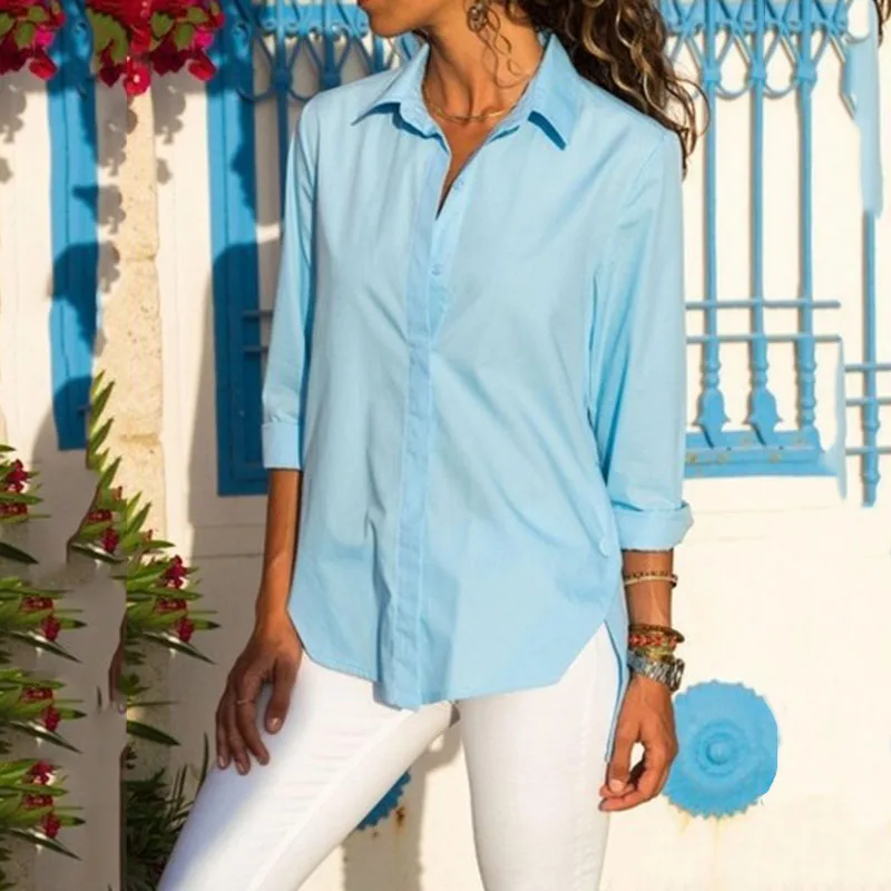 Women's shirts 2019 autumn and winter models long sleeves irregular slits large size women's women 9 colors 8 yards |
