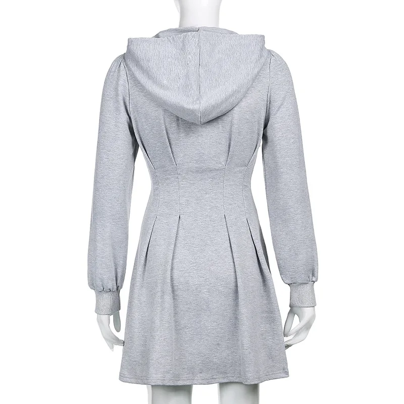 

Woman Clothing Hooded Sexy Dress Solid Drawstring Full Sleeve Lounge Wear Club Outfits Streetwear Y2k Clothes Wholesale Items