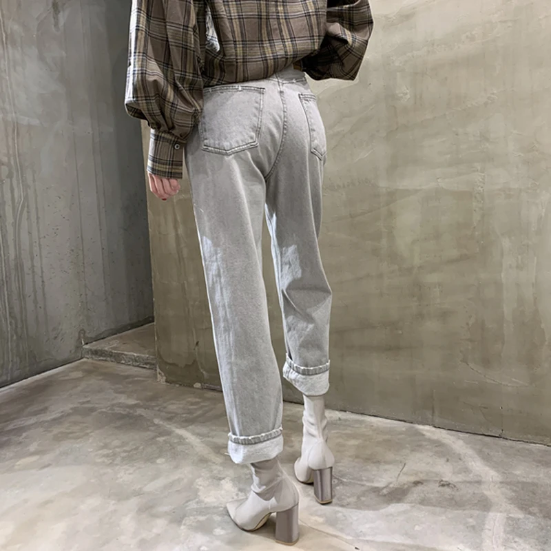 Женские винтажные прямые джинсы Mozuleva свободные серые с высокой талией и