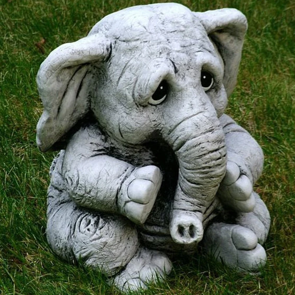 

Garden Decoration Vivid Elephant Statue Figurines Resin Art Patio Ornaments Cute Animal Garden Miniature Home Decor