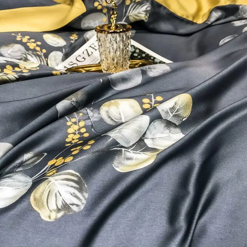 Роскошный комплект постельного белья J из 100% шелка вишневого серого цвета с