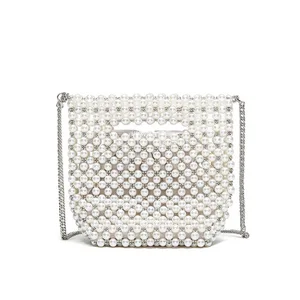 Дизайнерская жемчужные сумочки на плечо для женщин с бусинами, изящная белая сумочка кросс-боди с жемчугом, роскошный вечерний клатч, дамская сумочка, ручная работа, 2020