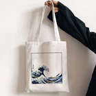 Япония волна Забавный принт, на каждый день, большого размера Ёмкость из плотной ткани, сумка через плечо, маленькая сумка-тоут модные Harajuku с буквенным принтом в стиле улззанг, переносная сумка для покупок