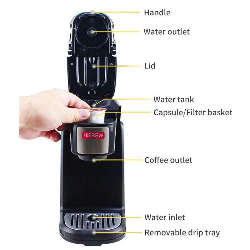 Кофемашина HiBREW с одной подачей кофеварка для K Cup Pod & Ground Coffee компактный размер