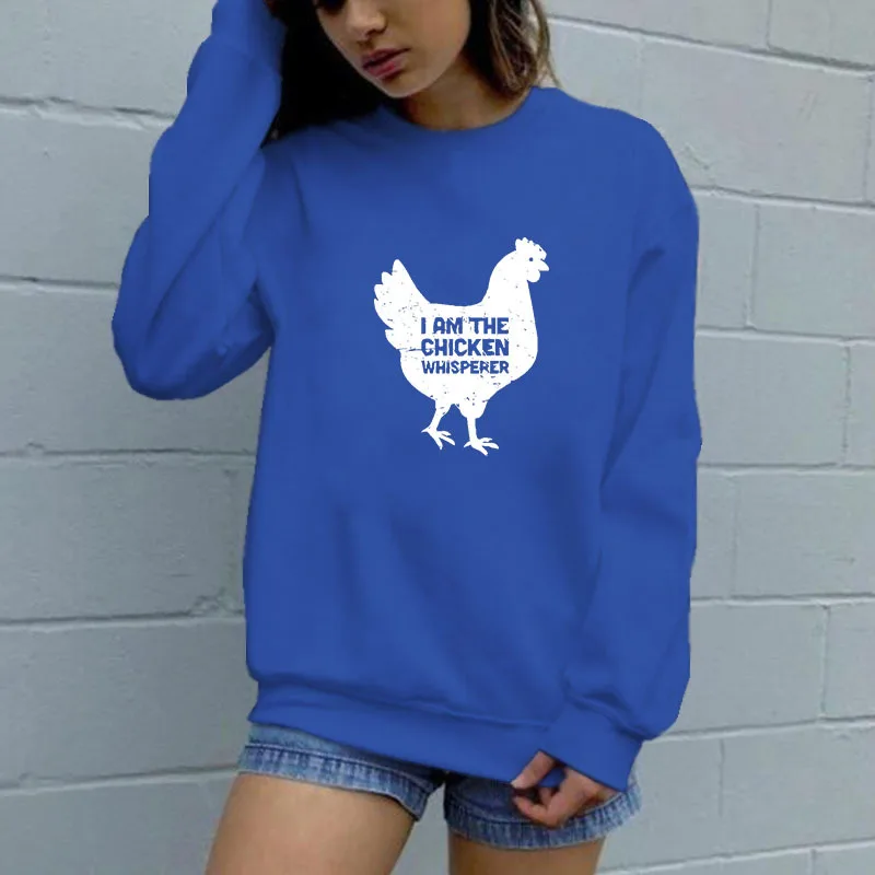 

Women Hoodie White Chicken Printed Hoodies Women Fleece Long Sleeve O Neck Loose Sweatshirt Girls Pullovers Winter