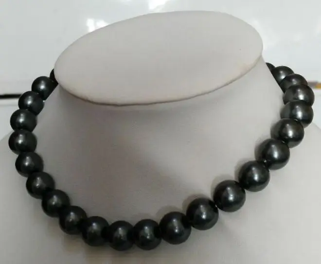 ????? 見事な10-11ミリメートル淡水ラウンド黒緑の真珠のネックレス18インチ925シルバー