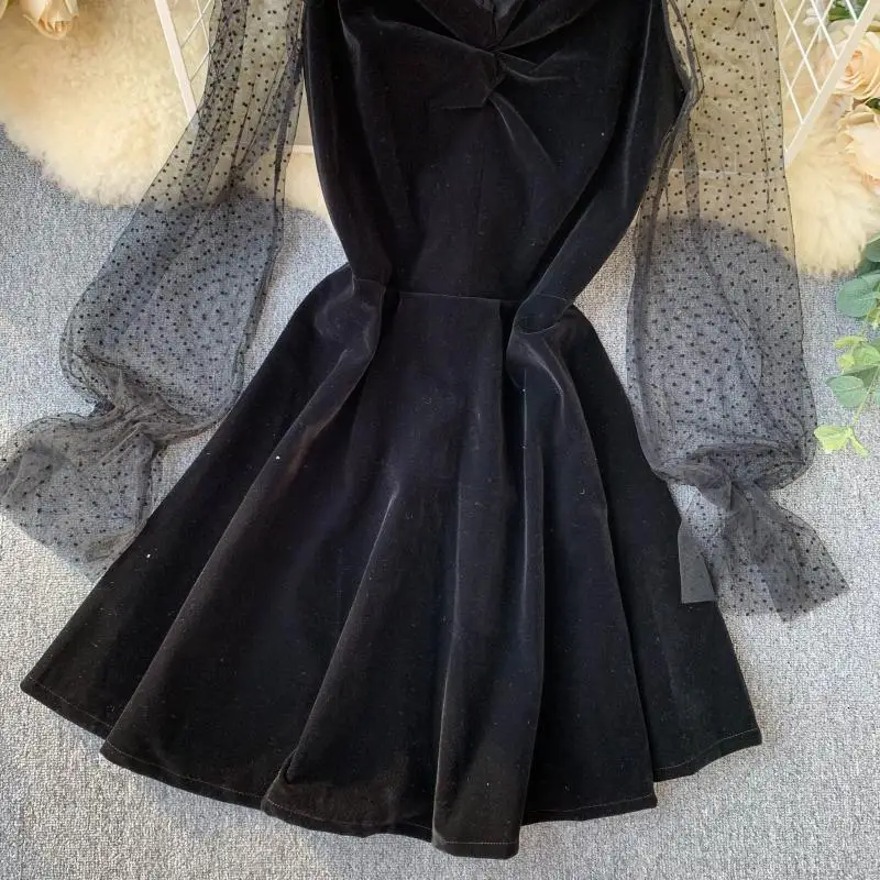 Черное рождественское сексуальное вечернее платье женское осеннее Сетчатое