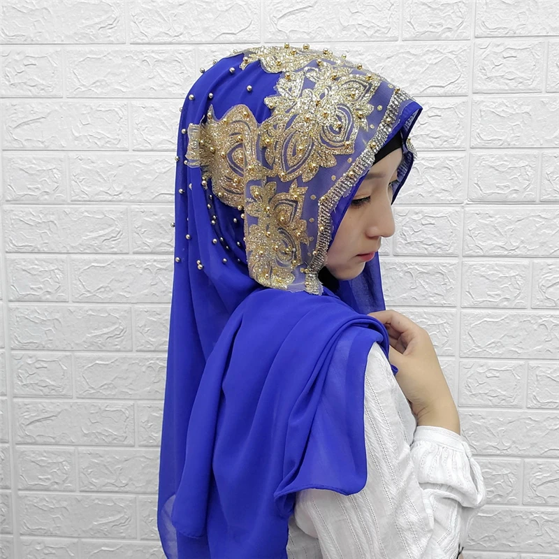 Изысканные хиджаб Бисероплетение мусульманские свадебные накидки Малайзия