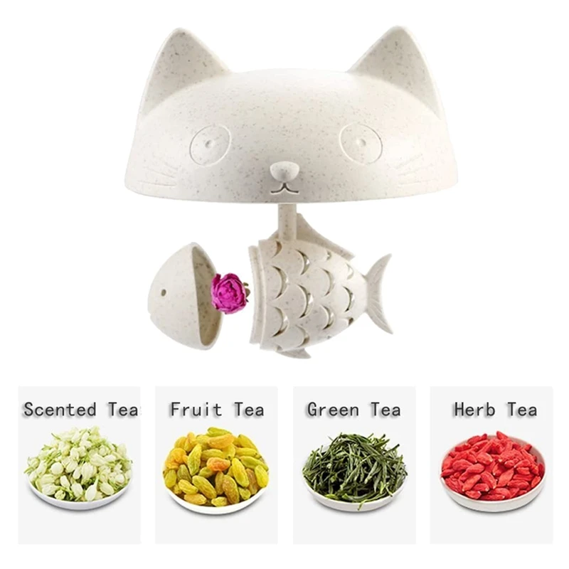 Милый Кот Стекло чашки Чай кружка с рисунком рыбы Infuser Filter 250ML(8 унций)