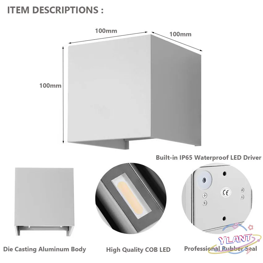 

Ylant LED Wall Lamp IP65 Waterproof Indoor & Outdoor Aluminum Wall Light Surface Mounted Cube LED Garden Porch Light NR-155