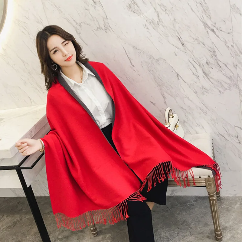 

2019 Winter Women Scarf Two color Scarves Fashion Casual Poncho Scarfs Luxury Bufandas