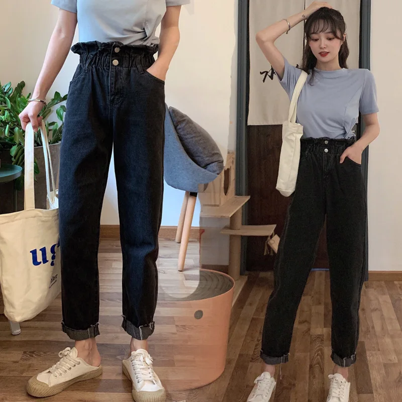 

Vintage Ladies Boyfriend Jeans for Women High Waisted Blue Casual Streetwear Loose Denim Straight Pants Plus Size