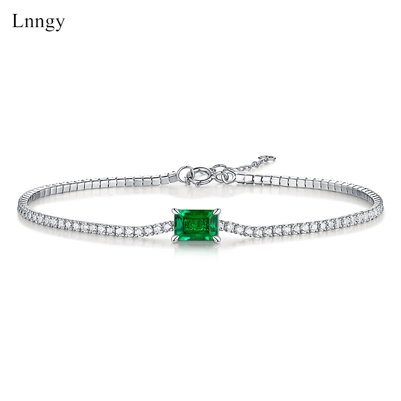 

Lnngy Vintage 925 Sterling Silver Bracelet 5*7mm Square Emerald Greated Chain Bracelets Fashion Charm Link Bracelet Jewelry Gift